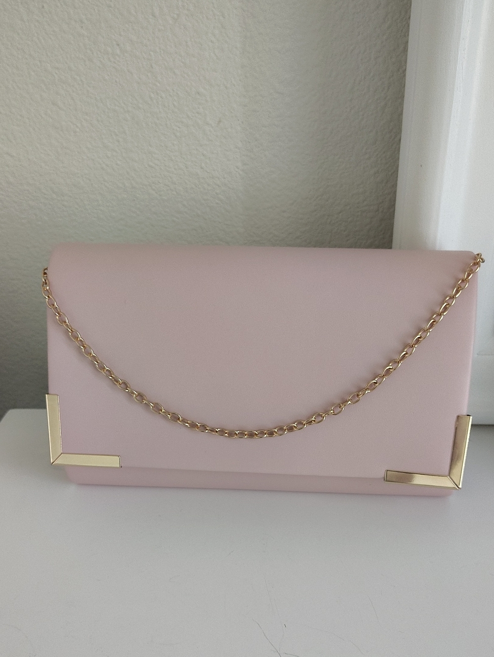 SHEIN Blush Pink Envelope Clutch with Gold Chain